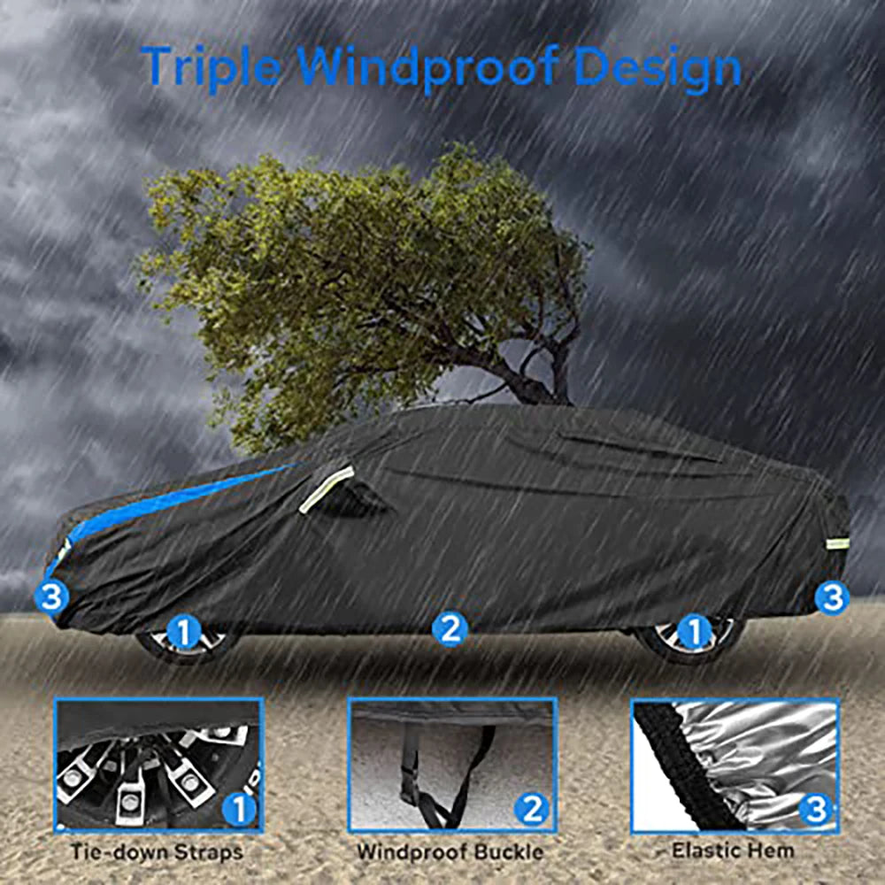 Waterproof All-Weather Car Cover for Sedan, Heavy Duty Full Exterior Outdoor Protection, Fits 194"-208