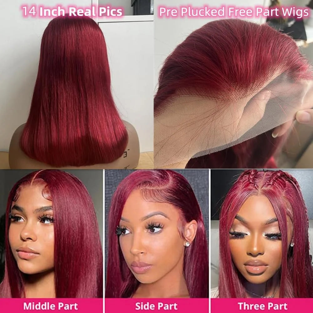 Burgundy Bob Wig Human Hair 13x4 Frontal Lace Straight 99J Short Red Wig Remy Brazilian Hair