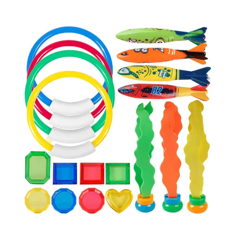 Pool Decoration Props Inflatable Swimming Pool Accessories Treasure Hunt Diving Set Torpedo Fish Water Rings Dolphin Gifts TMZ