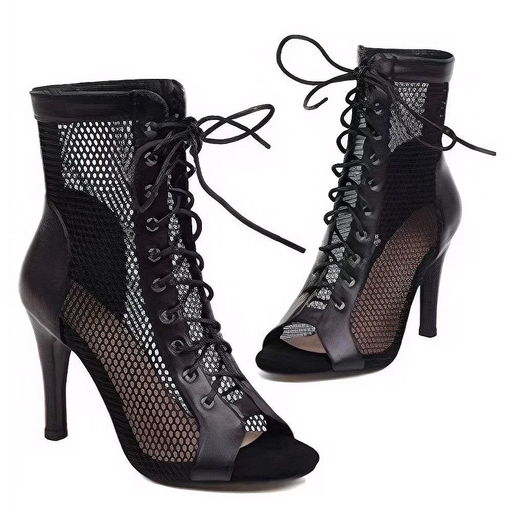 New Sexy High Heels Hollow Mesh Sandals Summer Fashion Trend Comfortable Peep Toe Stilettos Jazz Dance Shoes for Women Plus Size