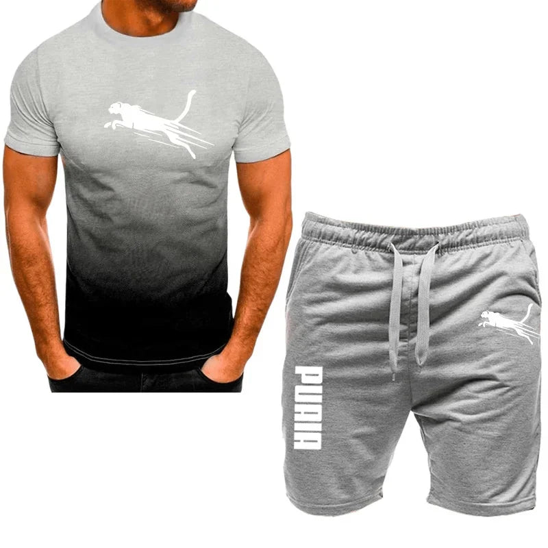 Men's Casual Sports Set with Breathable T-Shirt and Running Shorts 2 Pieces Organic Cotton Spring Summer 2024