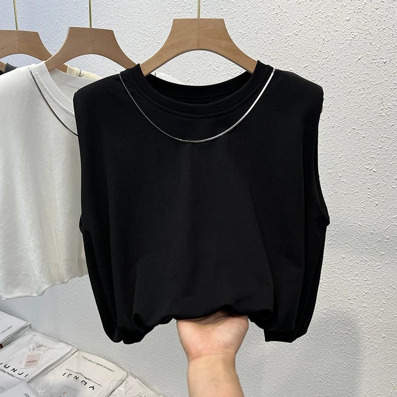 European White Sleeveless T-Shirt for Women Summer Korean Tank Top Stylish Short Top M to 3XL