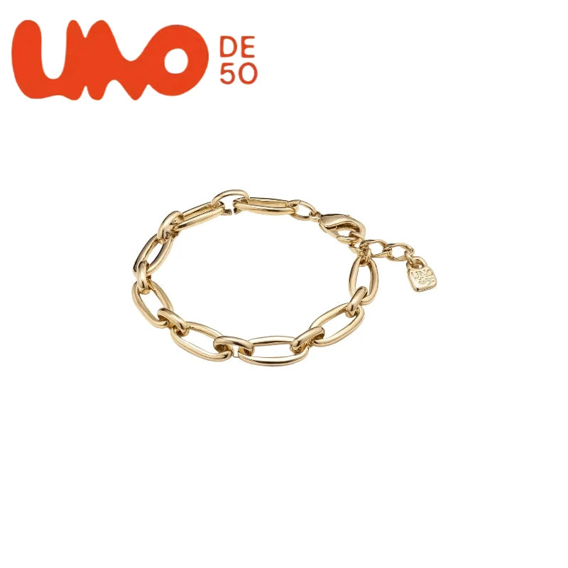 UNOde50 Silver Plated S925 And Gold Plated 14K Fashionable Chain Link Bracelet for Women