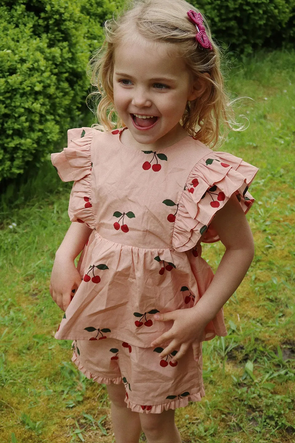 KS Cherry Girls Lace Puffed Sleeve Tank Dress and Shorts Set Spring Summer 2025 New Style