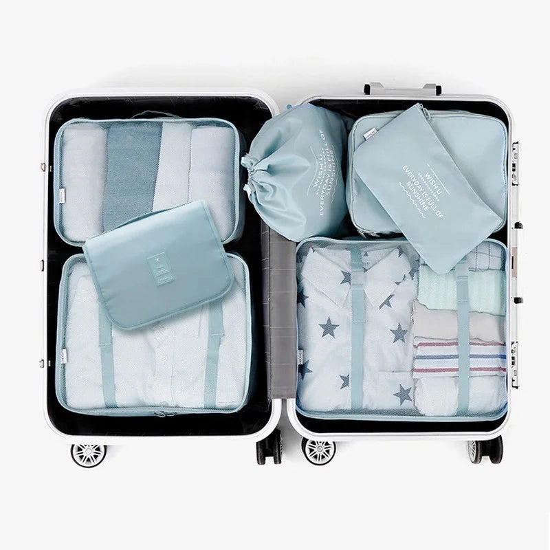7 Piece Set Travel Bag Organizer for Clothes Luggage and Shoes with Packing Cubes