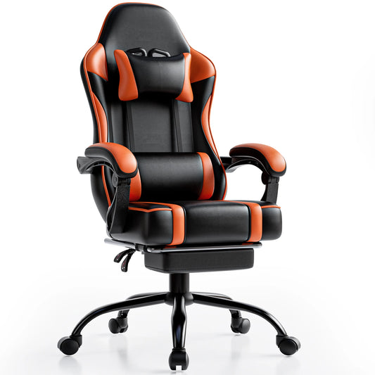 Gaming Chair with Footrest PU Leather Video Game Chair for Adults Reclining Office Desk Chair