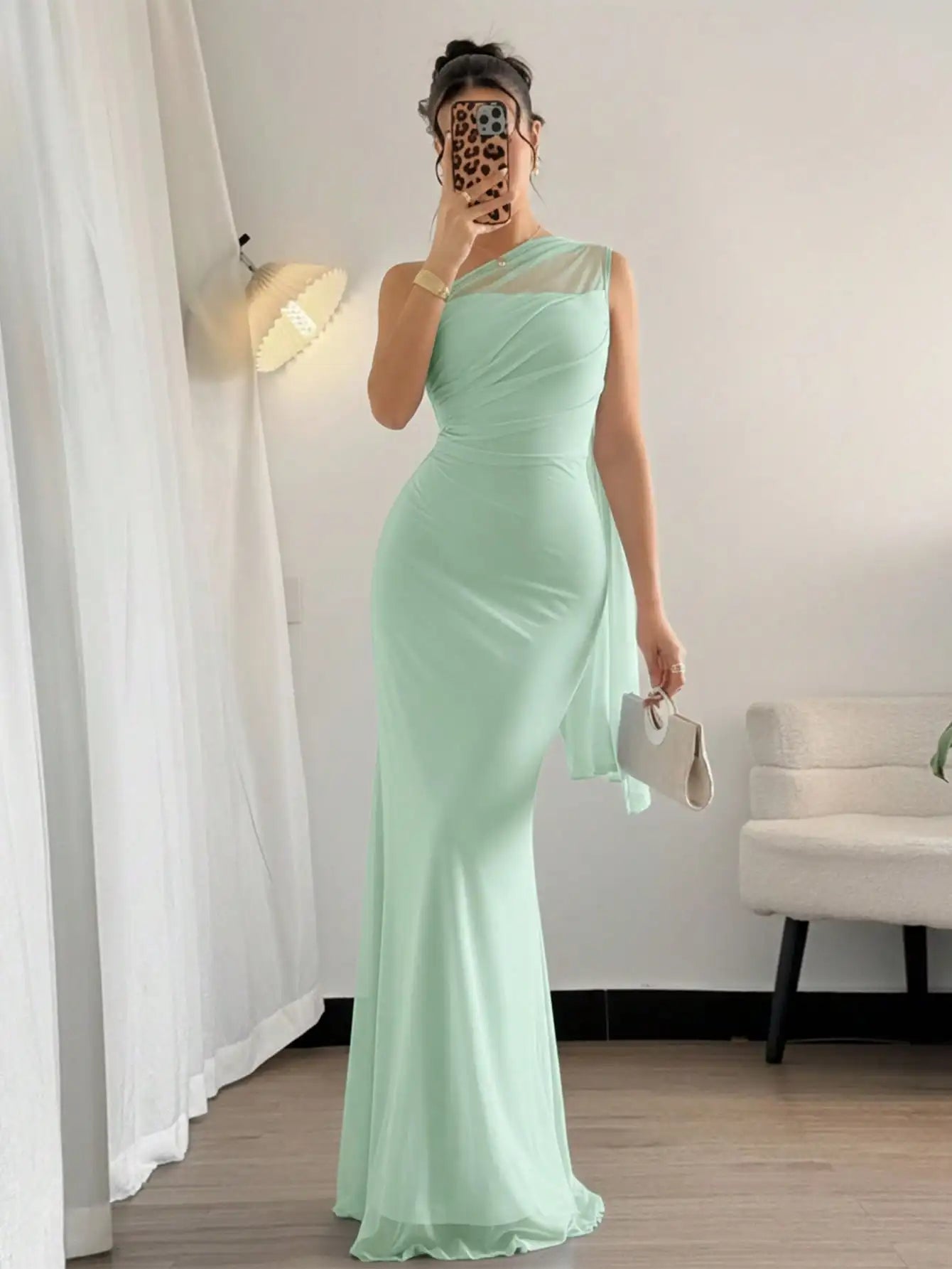 Elegant Asymmetrical One Shoulder Long Dress For Party Beach Wedding