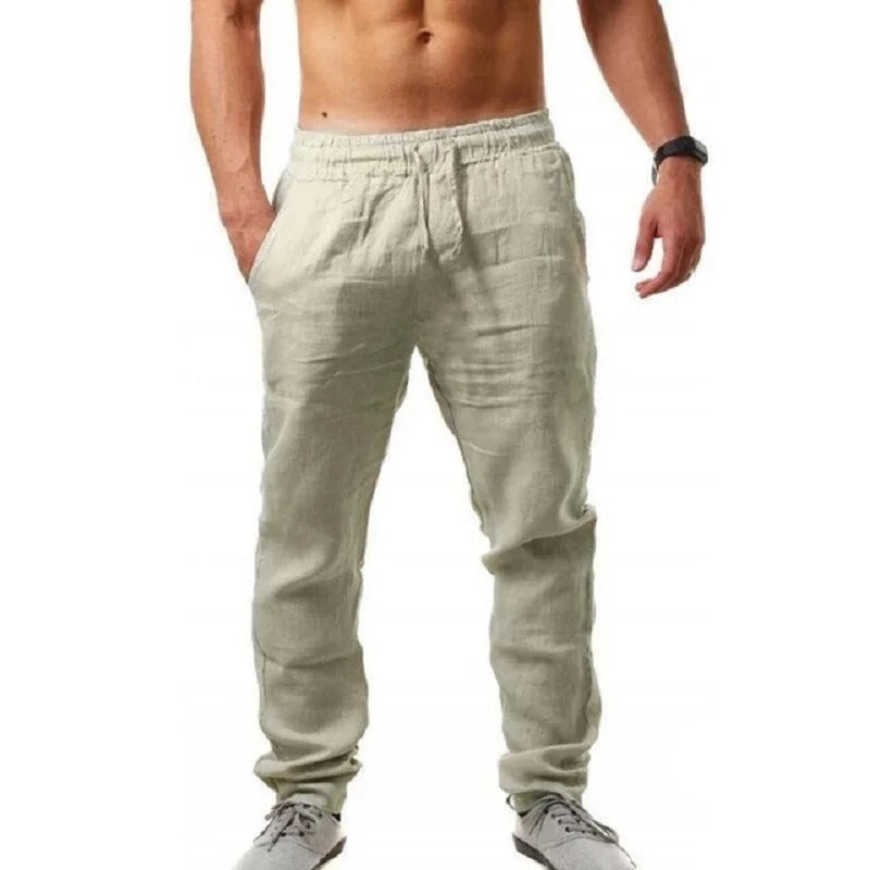 Men's Breathable Cotton Linen Pants for Autumn Solid Color Trousers Fitness Streetwear Sizes S to 3XL