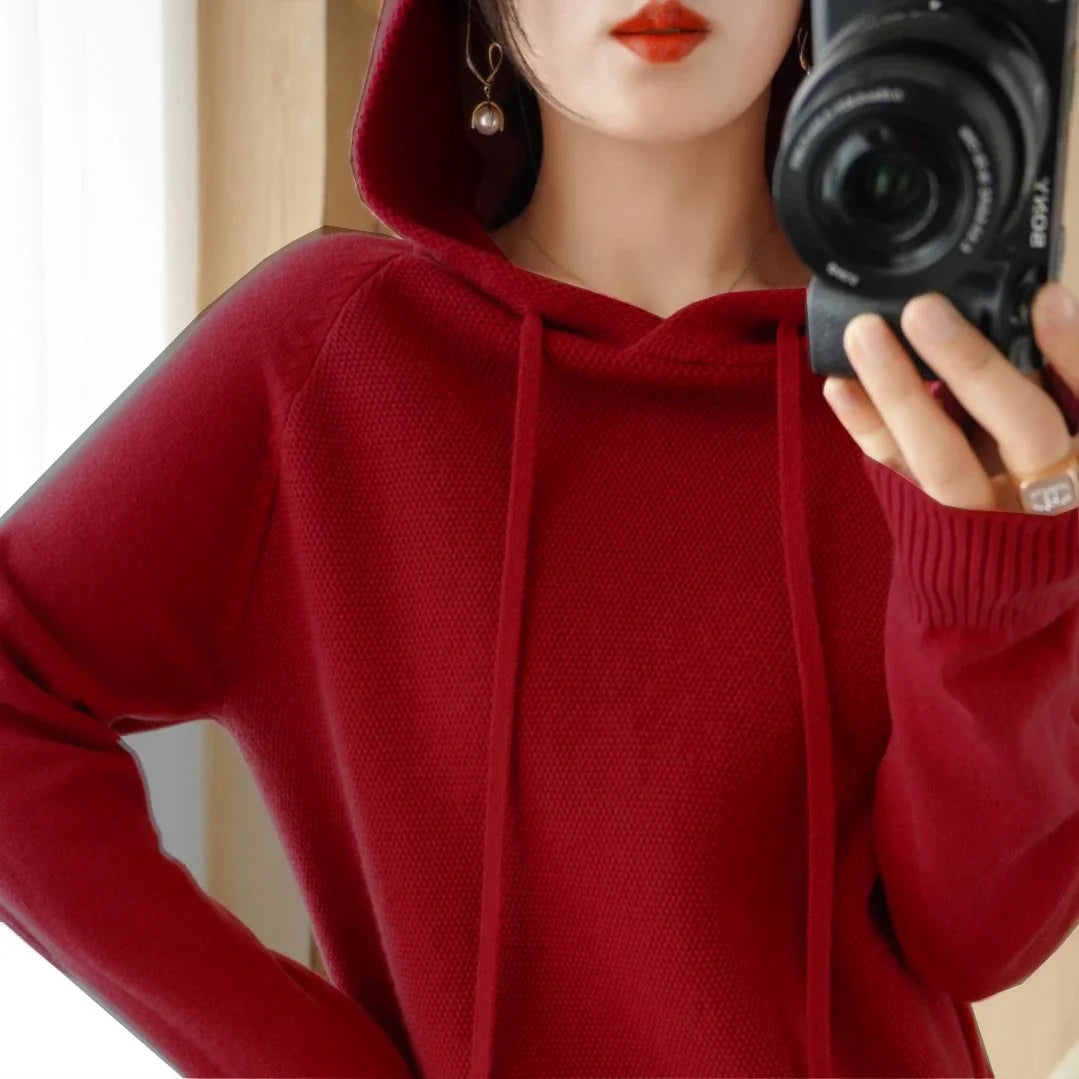 Hooded Sweater Woman Autumn Winter Long Sleeve Warm Bottoming Shirt Solid Casual Pullovers Knit Tops Korean Fashion Jumper 2025