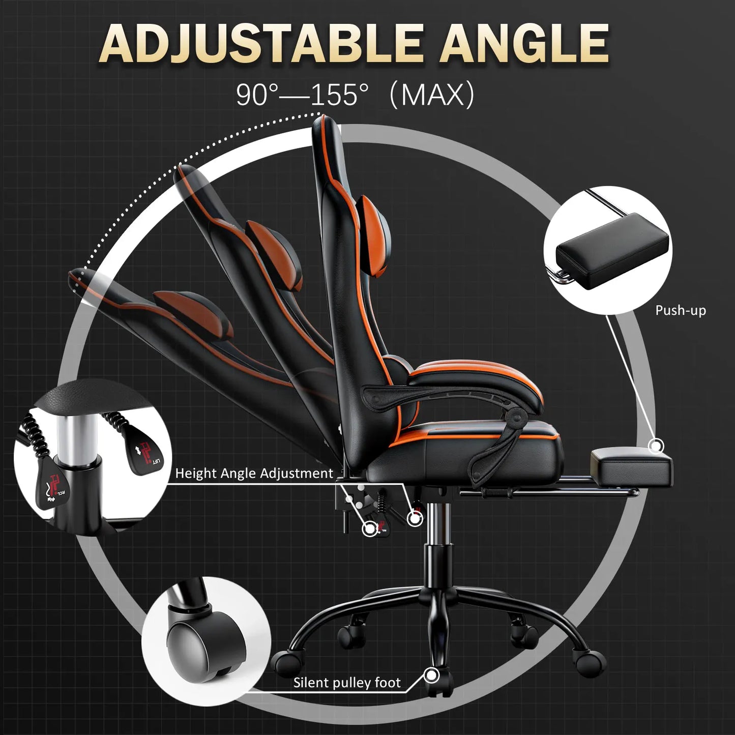 Gaming Chair with Footrest PU Leather Video Game Chair for Adults Reclining Office Desk Chair