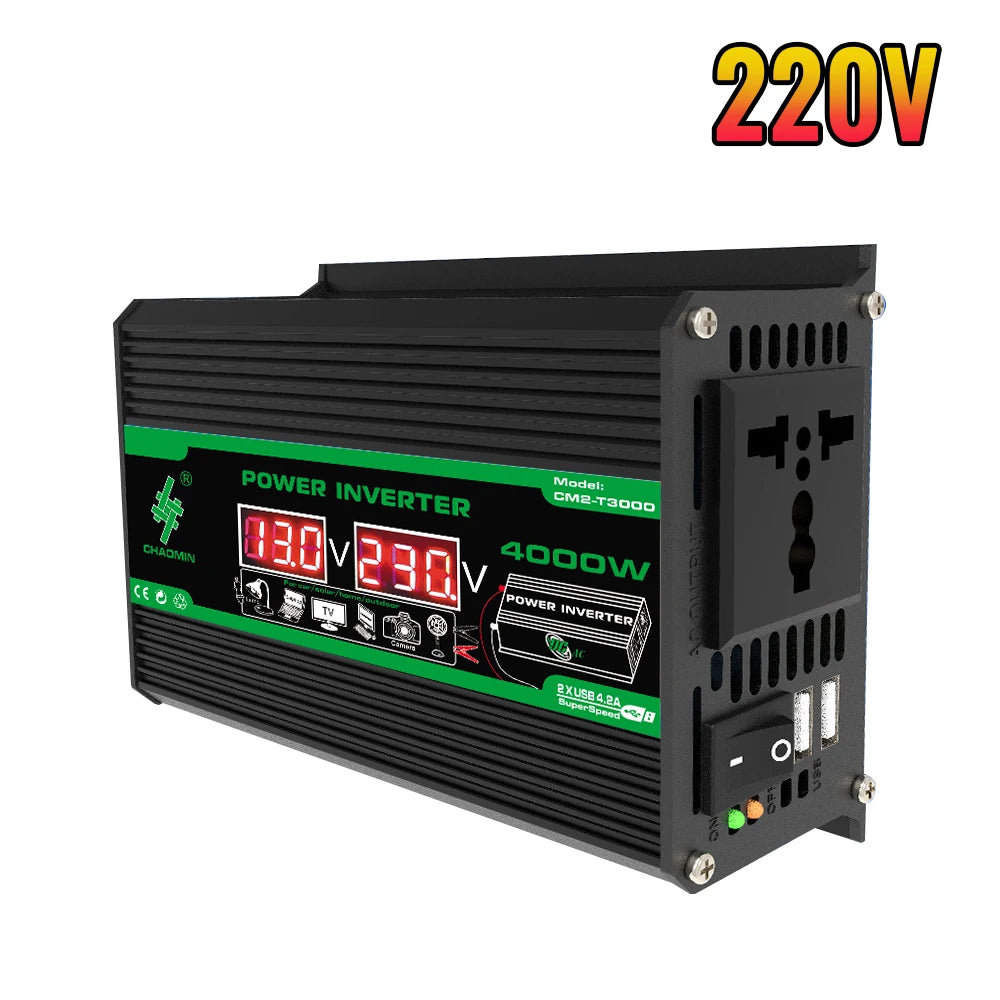 4000W DC 12V To AC 110V 220V Dual USB LCD Display Solar Inverter Portable Power Bank Car Converter For Camping RV