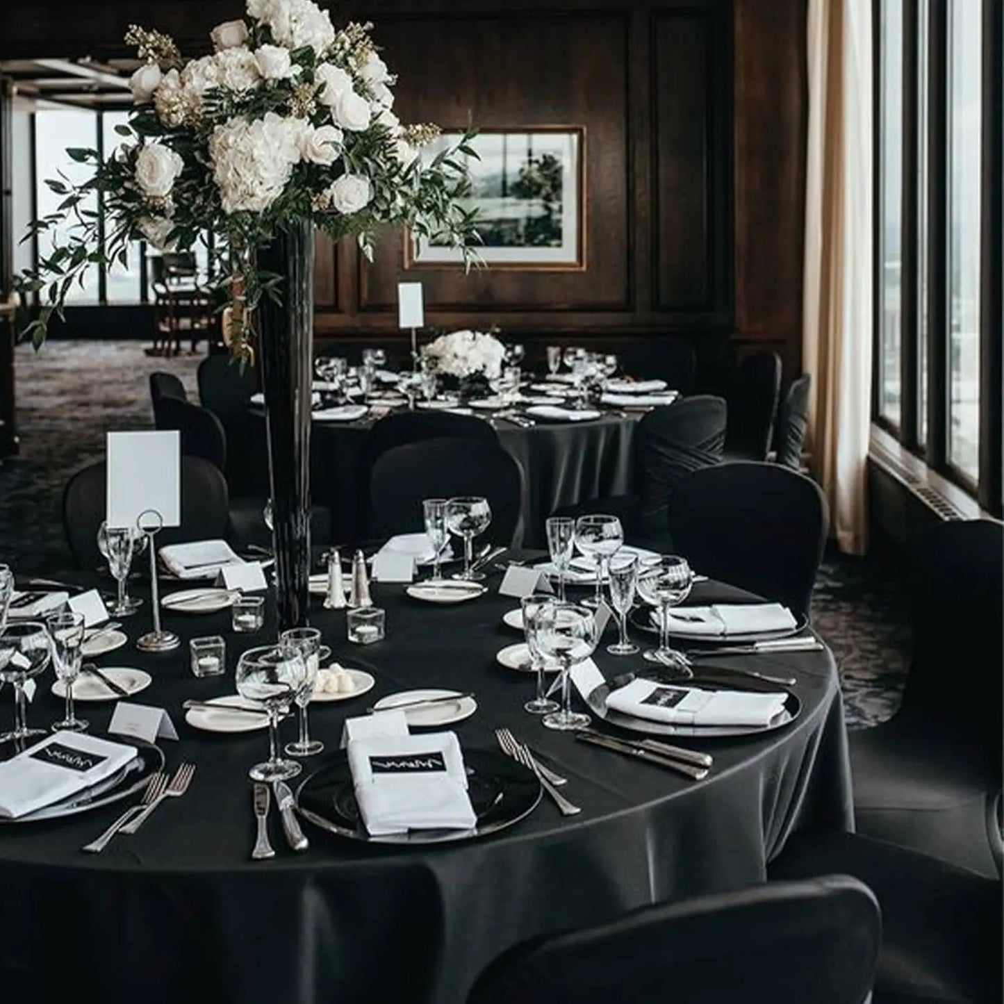 10 Pack Black Round Tablecloths 120 Inch Stain Resistant Wrinkle Free Washable Polyester Table Covers for Kitchen Dining Wedding Birthday Party