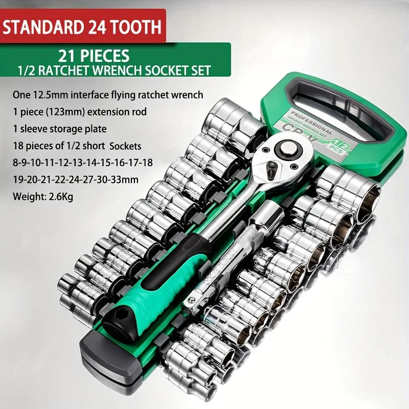 24 Tooth Drive Socket Set 1/4 Inch 3/8 Inch 1/2 Inch Ratchet Socket Wrench Set Compact Sockets Set for Car Repair Mechanic Tool