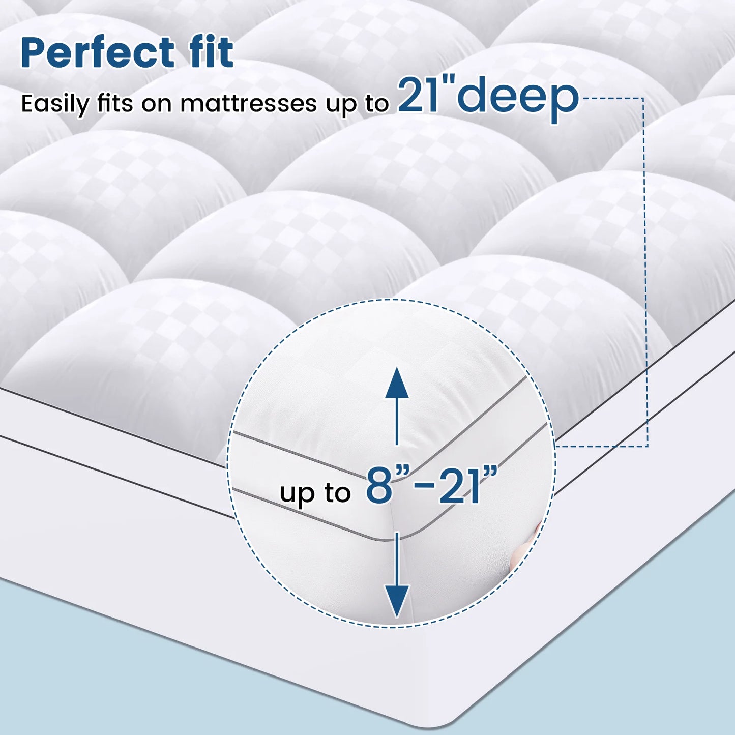 Extra Thick Mattress Pad Cover with 8 to 21 Inch Deep Pocket 100 Percent Polyester