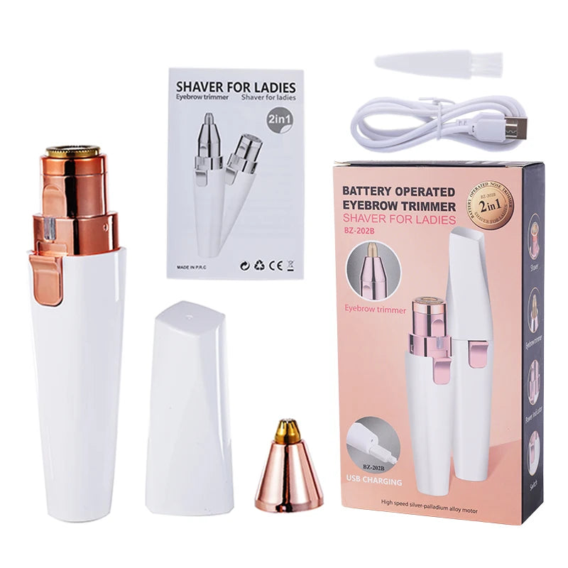 2 In 1 Rechargeable Epilator Electric Eyebrow Trimmer Female Body Facial Lipstick Shape Hair Removal Mini Painless Razor Shaver