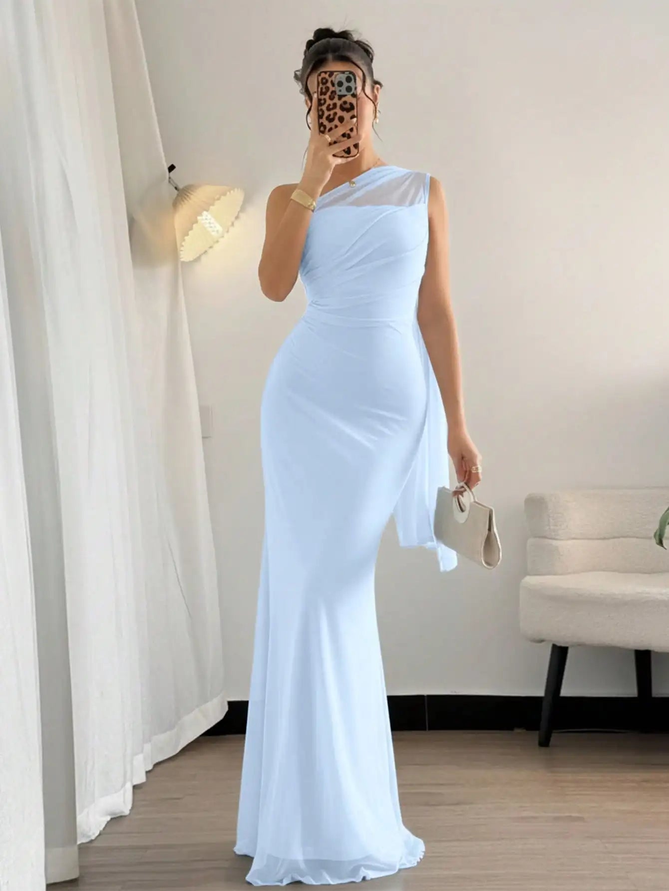Elegant Asymmetrical One Shoulder Long Dress For Party Beach Wedding