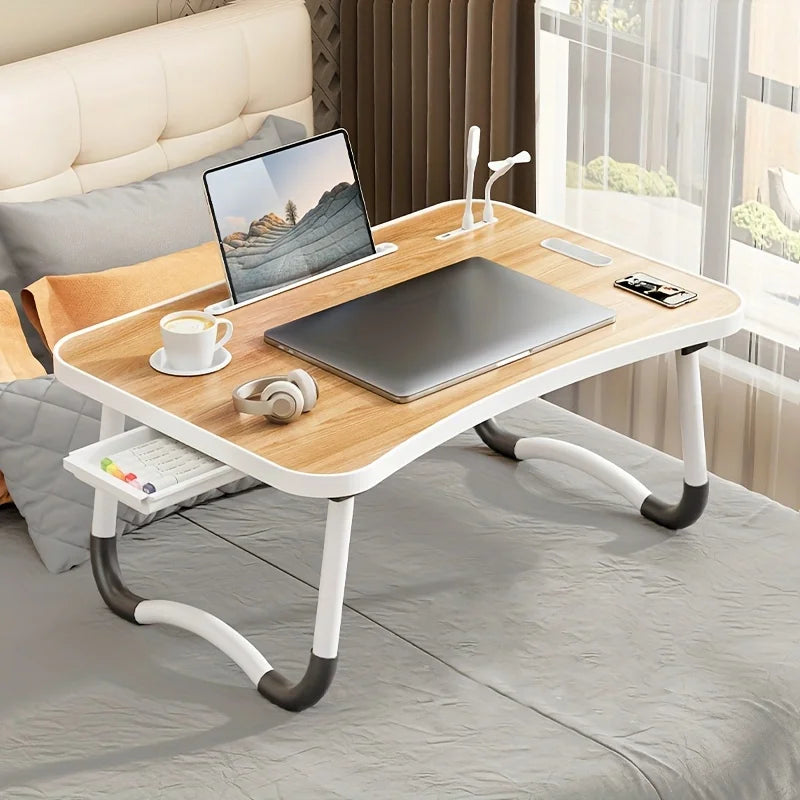 Portable Laptop Desk with USB Light Small Fan Cup Holder Tablet Slot and Lifting Handle Foldable Laptop Table for Working