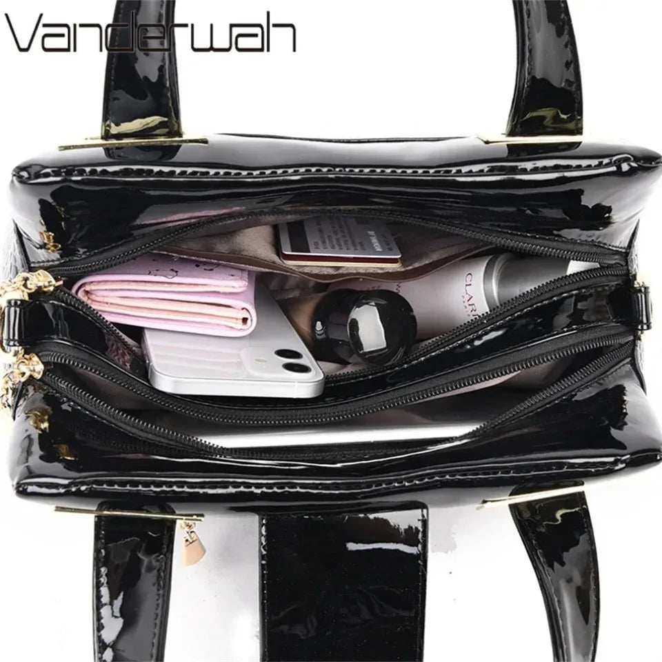 2 layer Large Capacity Tote Bag Luxury Handbags Women Bags Designer Crocodile Pattern Ladies Boston Shoulder Bag High Quality