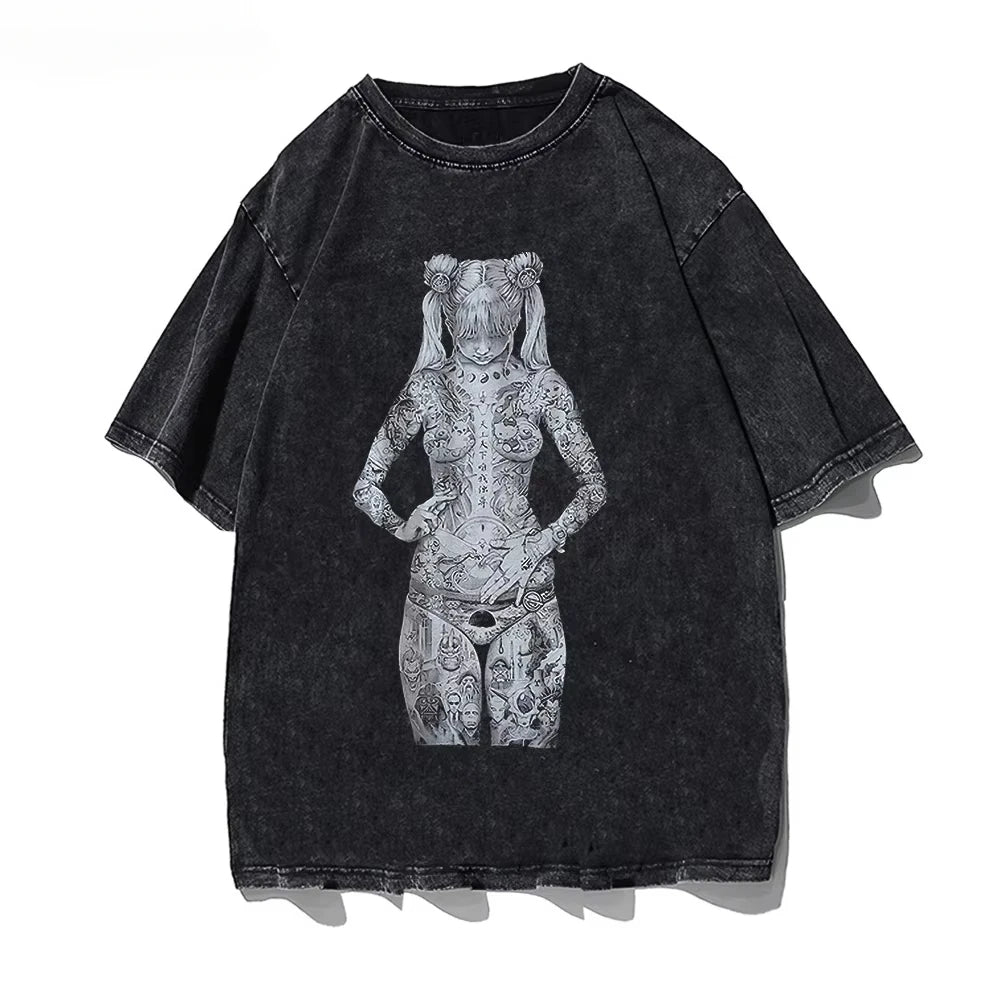 Oversized Loose Washed Cotton T Shirt for Men and Women Summer