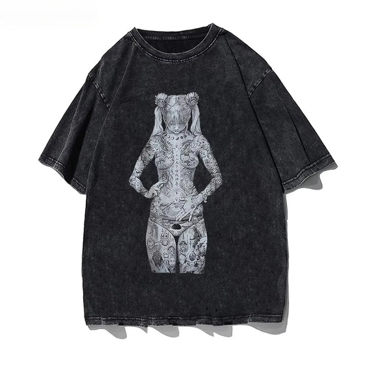 Oversized Loose Washed Cotton T Shirt for Men and Women Summer