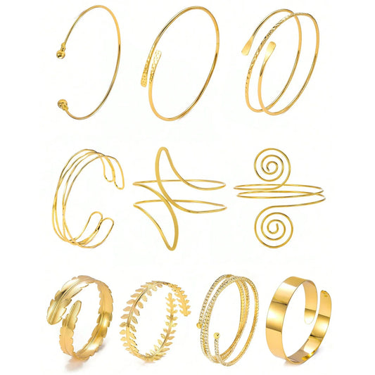 Boho Arm Bracelet for Women Vintage Geometric Gold Color Leaf Women's Arm Bangles Adjustable Jewelry