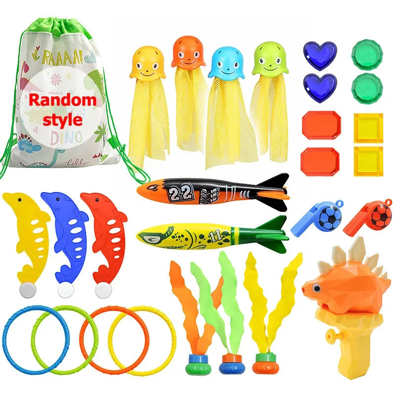 Pool Decoration Props Inflatable Swimming Pool Accessories Treasure Hunt Diving Set Torpedo Fish Water Rings Dolphin Gifts TMZ