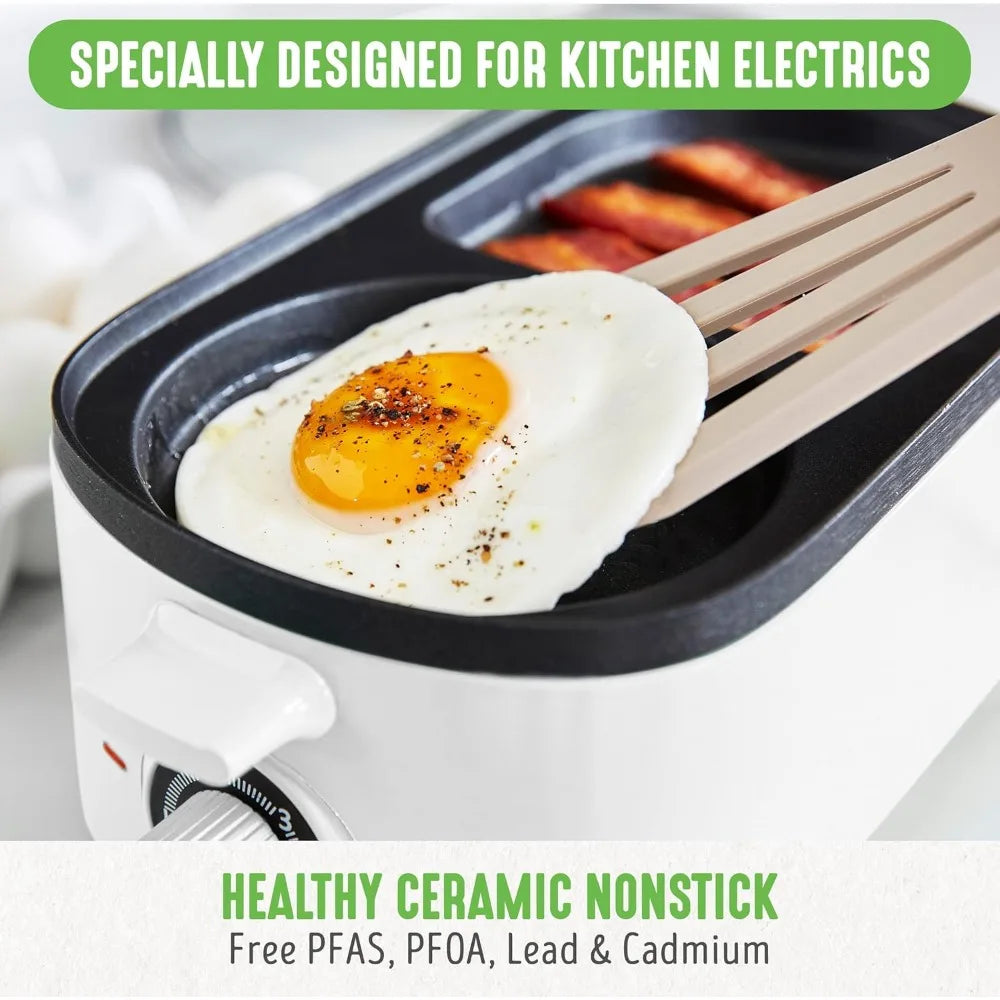 3 In 1 Breakfast Maker Station Healthy Ceramic Nonstick Dual Griddles For Eggs Meat Sausage Bacon Pancakes And Breakfast