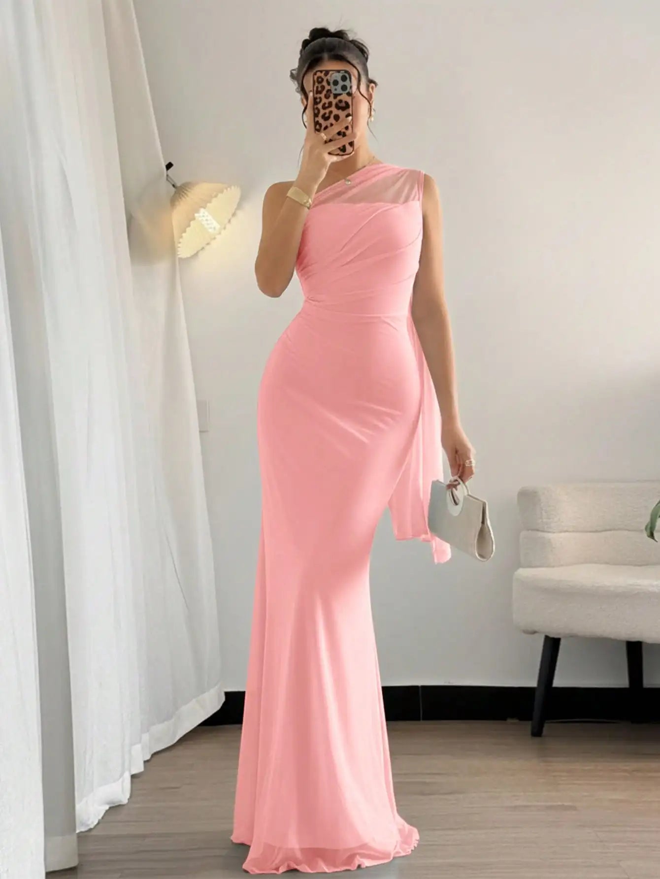 Elegant Asymmetrical One Shoulder Long Dress For Party Beach Wedding