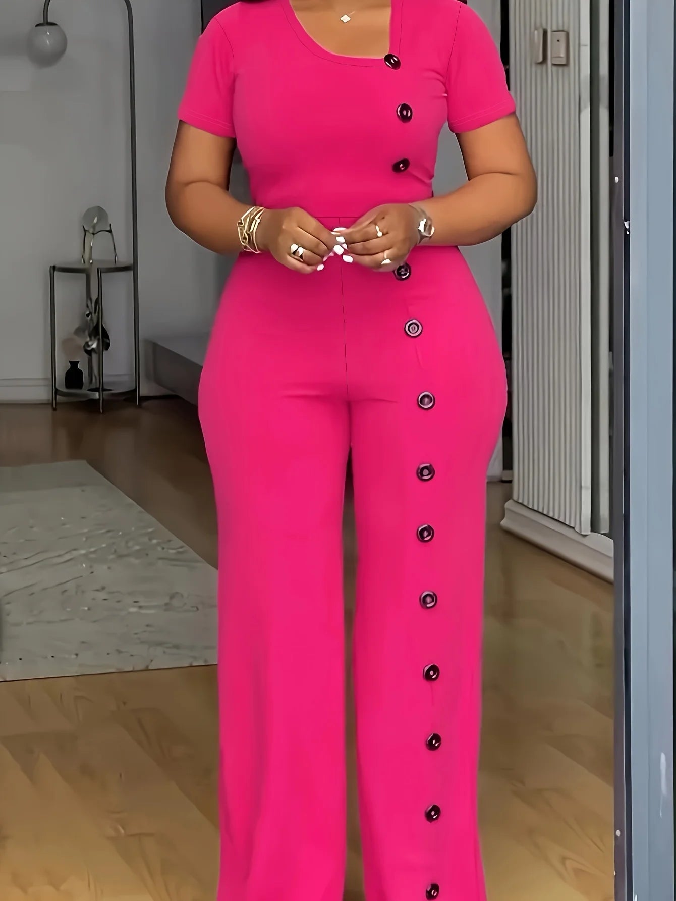 Samson Shopping 25 Formal Short Sleeve Buttoned Jumpsuit