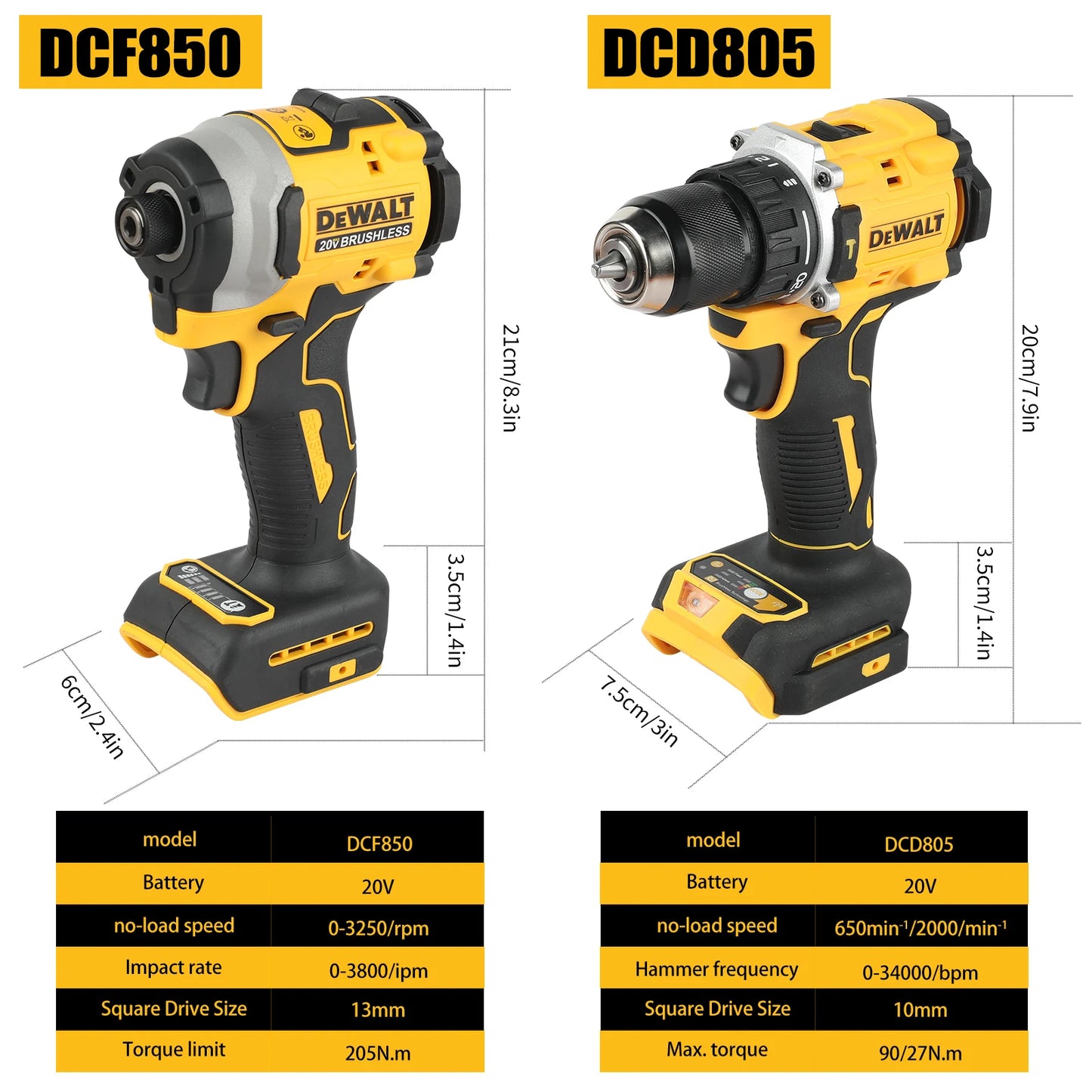 DeWalt DCF805 & DCD850 20V MAX Lithium - Ion Brushless Combo Kit - 2 - in - 1 Cordless Screwdriver & Impact Drill with Tool Bag