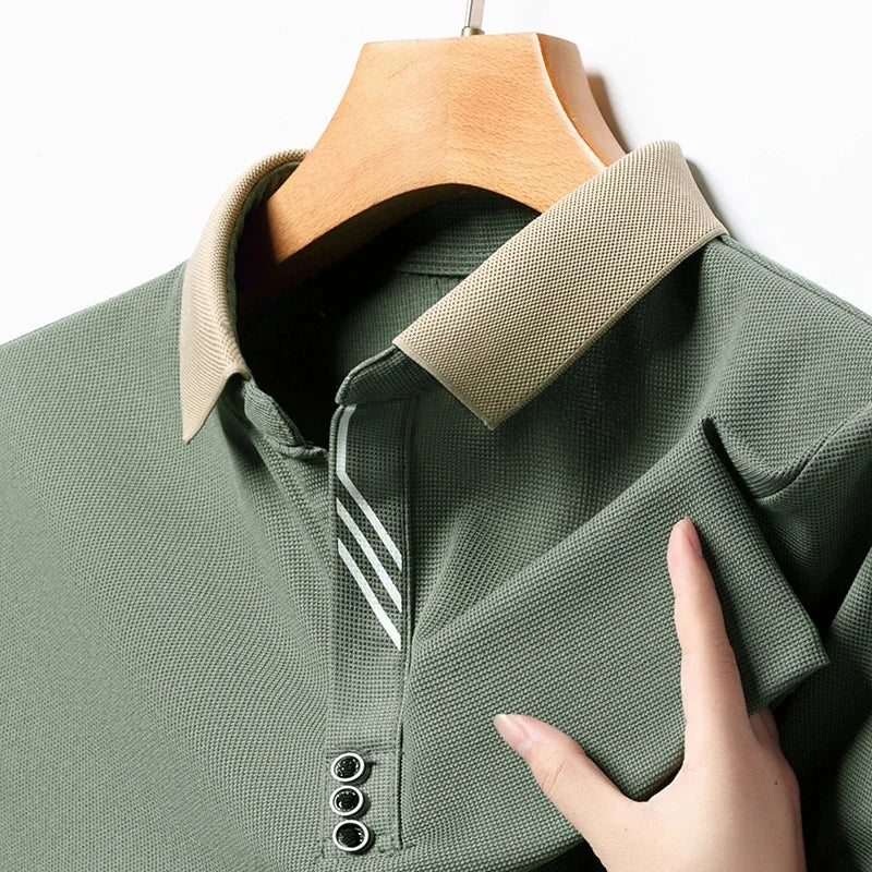 Men's Solid Color Casual Short Sleeve Polo Shirt for Summer Business and Leisure
