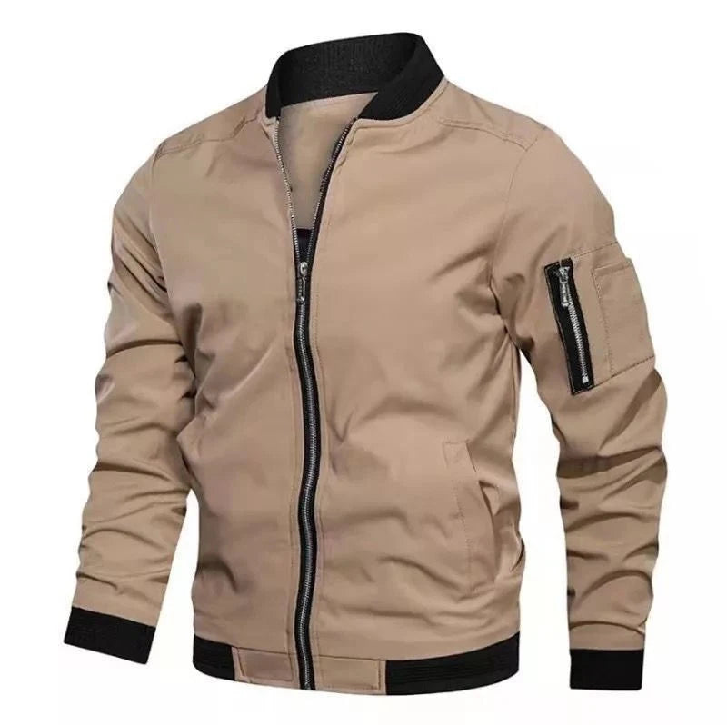 Spring Autumn Men's Bomber Jacket Casual Lightweight Sports Windbreaker Zip Up Coat with Pockets