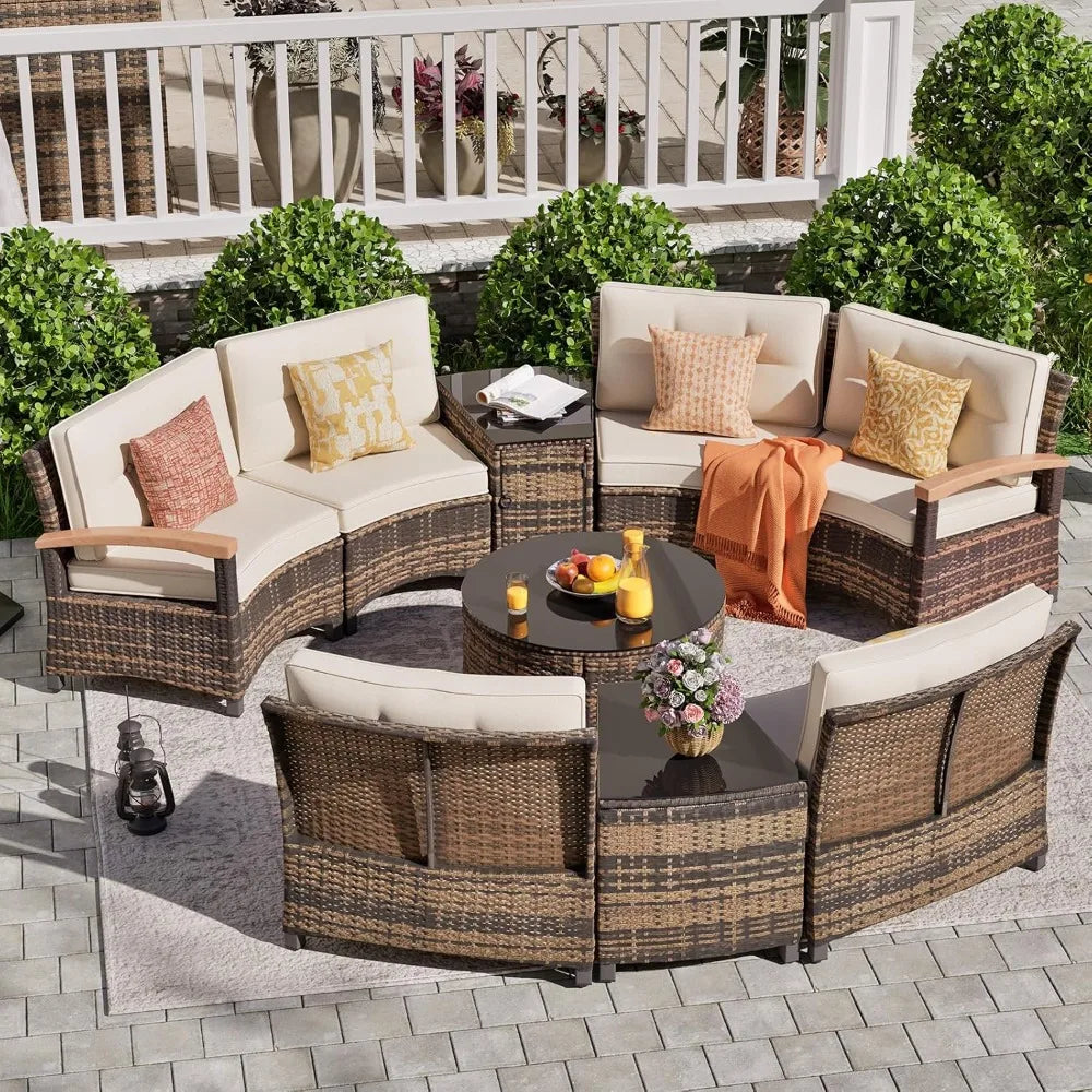 ANGDUO Outdoor Half Moon Patio Furniture Set With Rattan