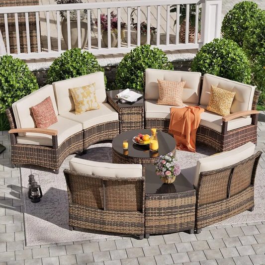 ANGDUO Outdoor Half Moon Patio Furniture Set With Rattan