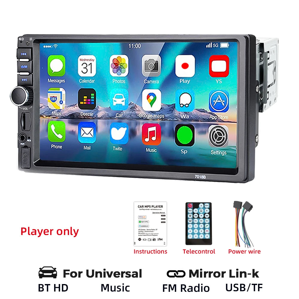 HIPPBQCC 7 Inch 1 Din Car Radio MP5 Multimedia Player Touch Screen FM Bluetooth USB Mirror Link Autoradio