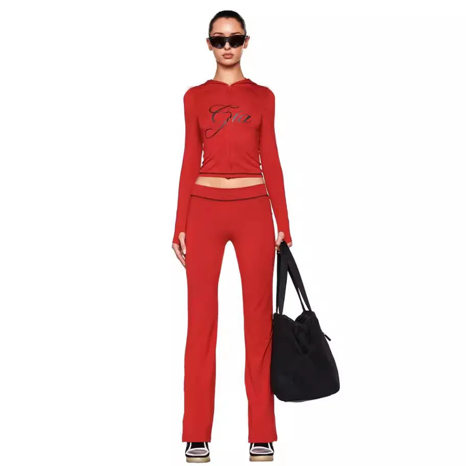 Women's New Two Piece Set Pant Sets with Zipper Closure and Backless Design