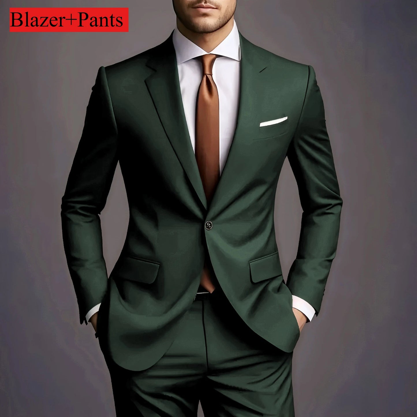 (Jacket +Pants) 2025 New Luxury Elegant Men's Suits 2 Piece Set Fashion Korean Casual Slim Fit Social Groom Wedding Tuxedo