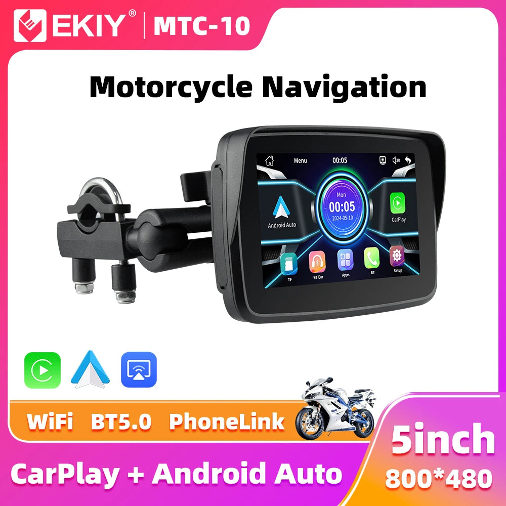 EKIY 5 Inch Wireless CarPlay and Android Auto Portable Motorcycle GPS Navigation Display Screen