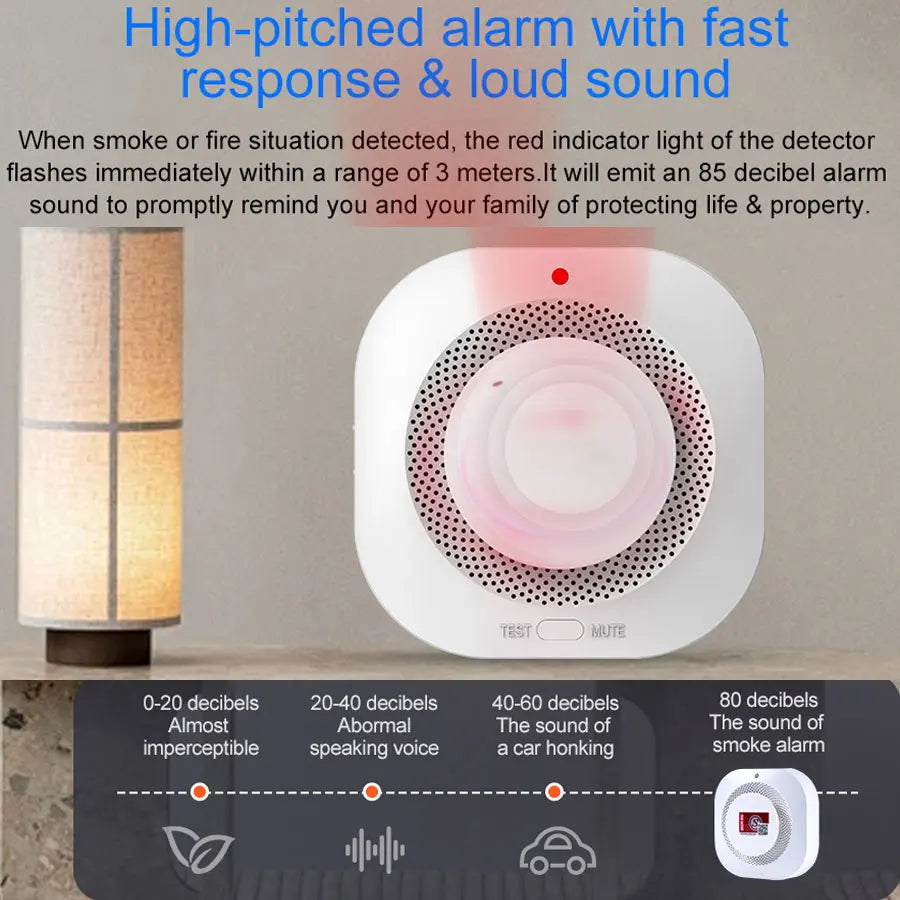 Smart Smoke Detector Fire Alarm with App Real Time Alerts Wireless Smoke Sensor Works with Tuya Smart Life App for Home Security