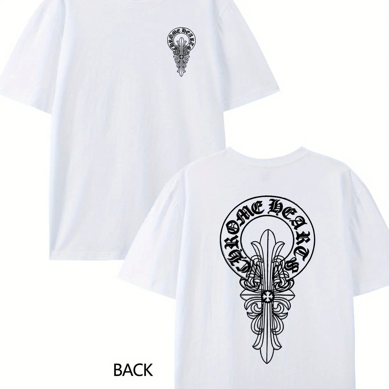 300G Pure Cotton Double Sided Printed T Shirt Cross Pattern Casual Crew Neck for Men and Women