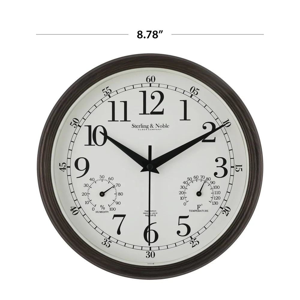 8.75 Inch Antique Bronze Indoor Outdoor Wall Clock with Thermometer Hygrometer Lightweight Durable Quartz Movement Analog Clock
