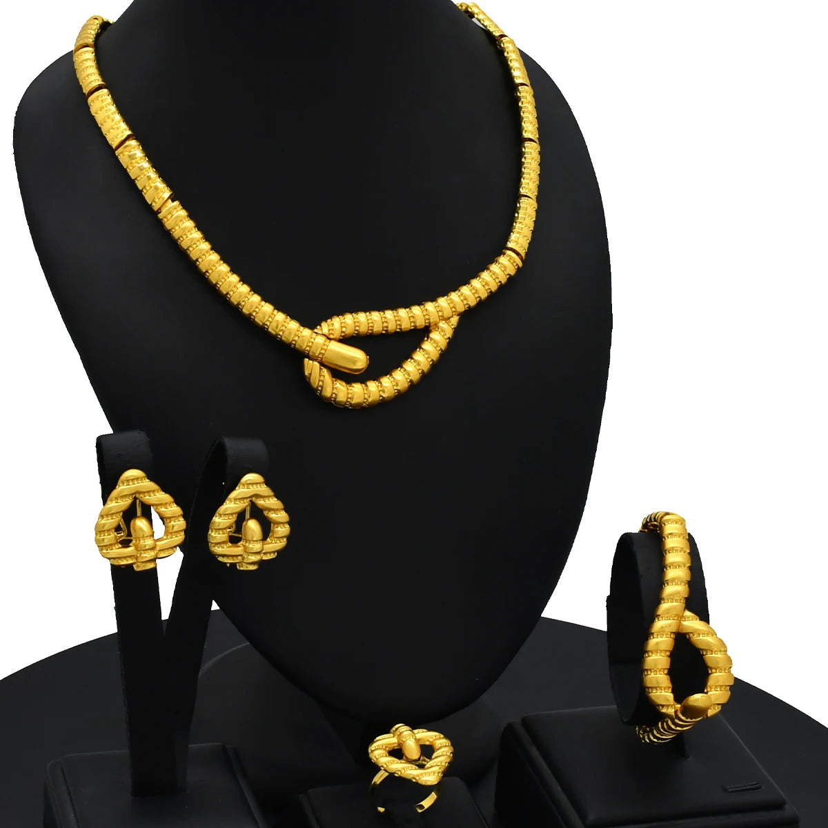 Dubai Luxury Nigerian Wedding Golden Jewelry Sets For Lady Bridal Necklace Sets Indian Party Jewellery Engagement Gifts