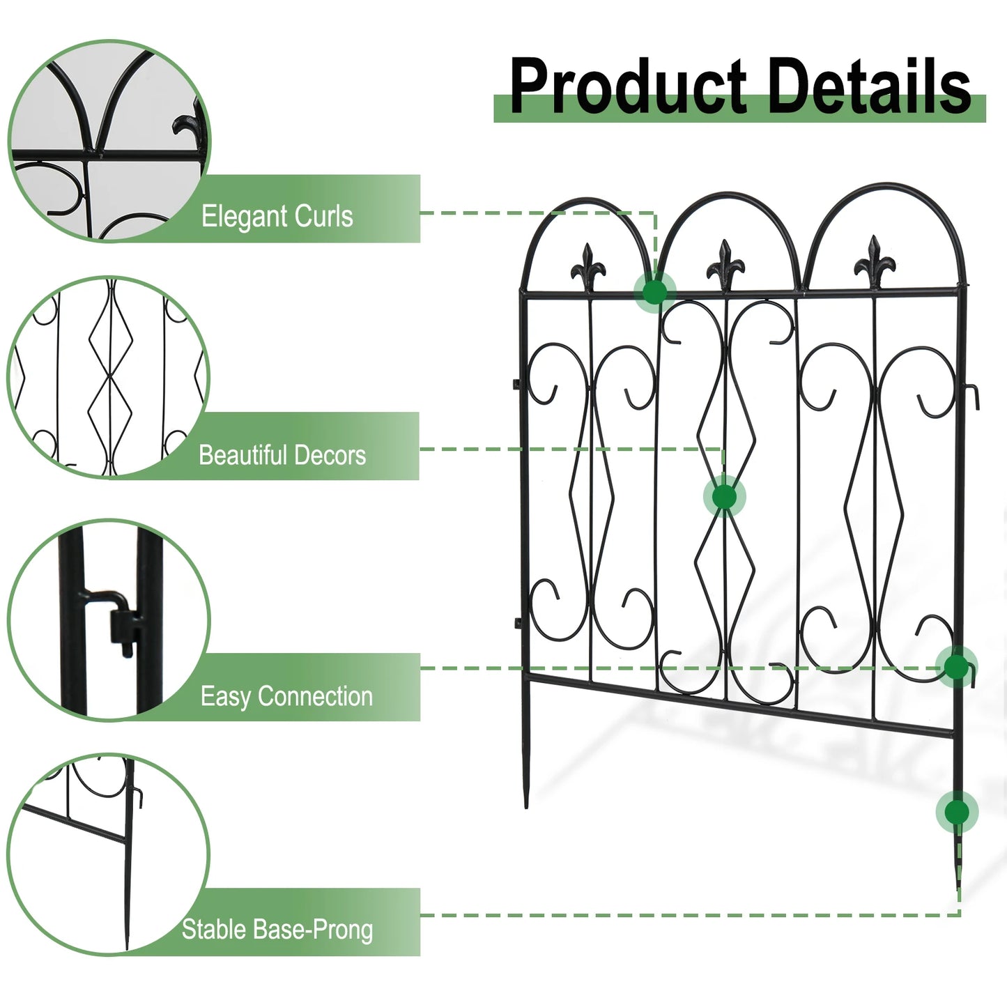 5 Piece Decorative Garden Fence Outdoor Coated Garden Border Edging Landscape Wire Fencing Picket Animal Barrier Fence