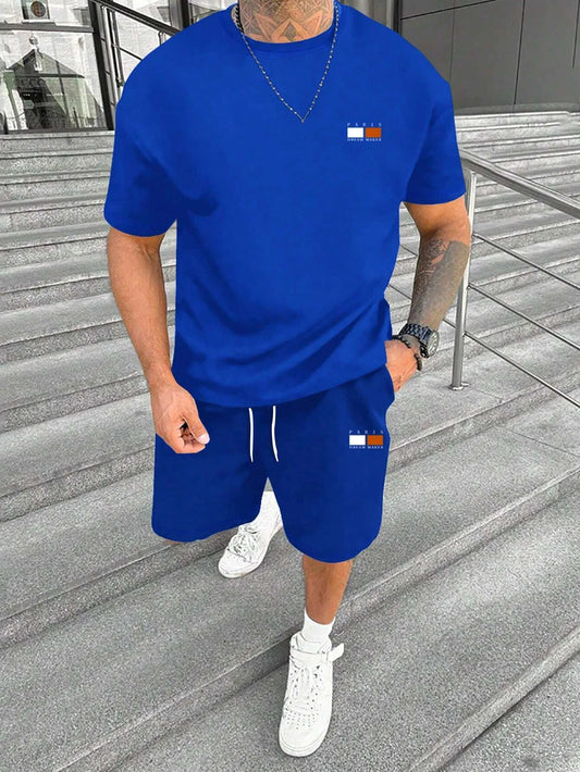 New Arrival Summer Tracksuit for Men Solid Color Paris Short Sleeve T Shirt and Shorts 2 Piece Set Oversize Casual Suit