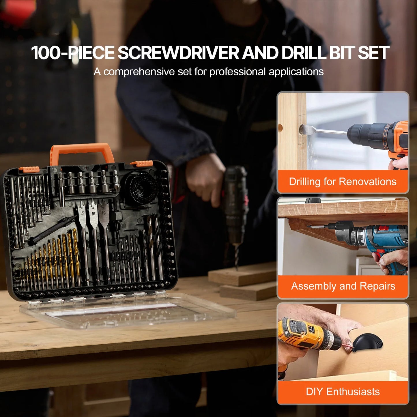 SucceBuy 70 100 101 246 318 Piece Drill Bit Set Screwdriver Bit Set Household Tool Set for Woodworking