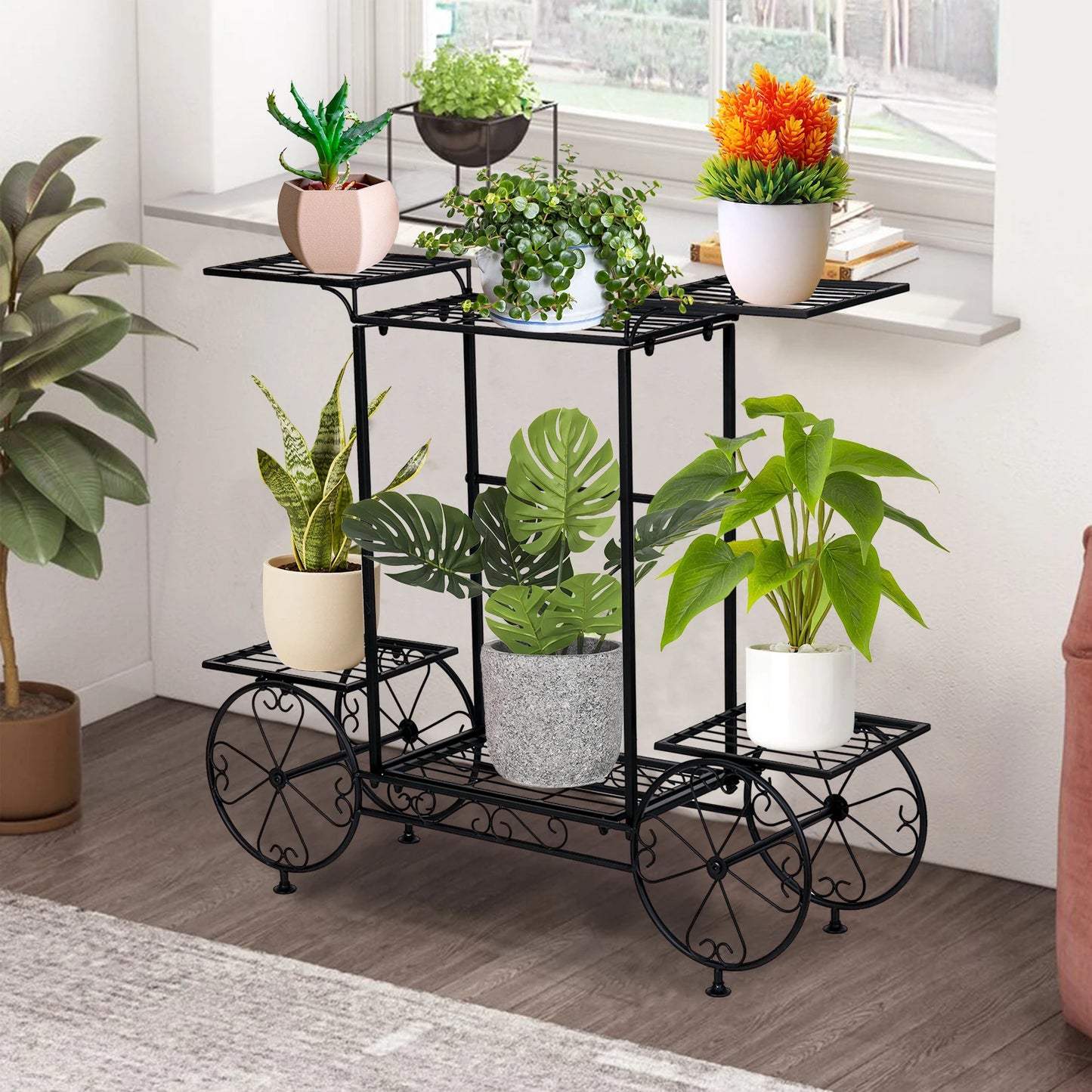 Large Metal Plant Stand Indoor 6 Tier Garden Cart Plant Holder Wrought Iron Display Shelf Rack Outdoor Decor