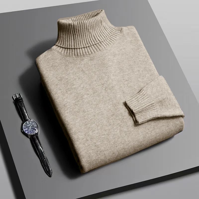 Autumn Men's High Quality Knitted Turtleneck Sweater Slim Fit Long Sleeve Anti Pilling Pullover Solid Color Trend Men Streetwear