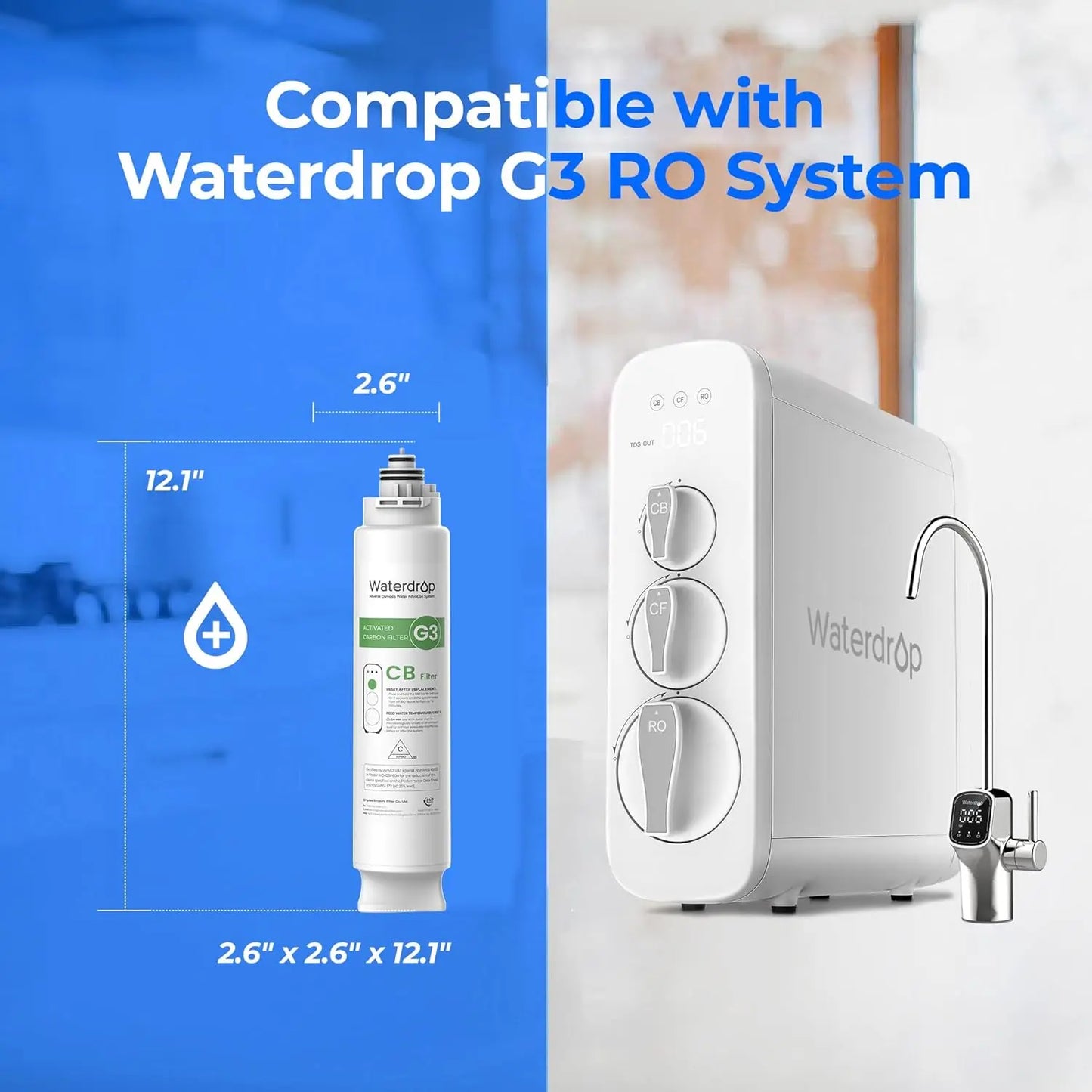 Waterdrop WD-G3-CB Filter, Replacement for WD-G3-W, WD-G3P600 and WD-G3P800-W Reverse Osmosis System, 1-year Lifetime