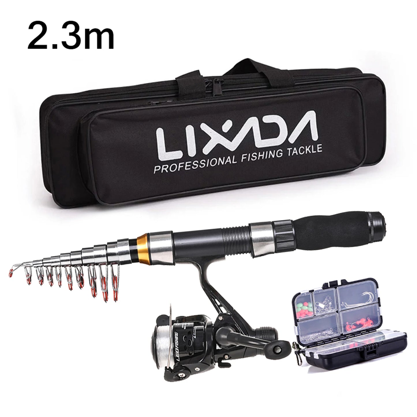 Lixada 2.1m 2.3m Telescopic Fishing Rod Reel Combo Full Kit Carbon Fiber Pole Spinning Reel Fishing Bag Case Pesca Gear Set