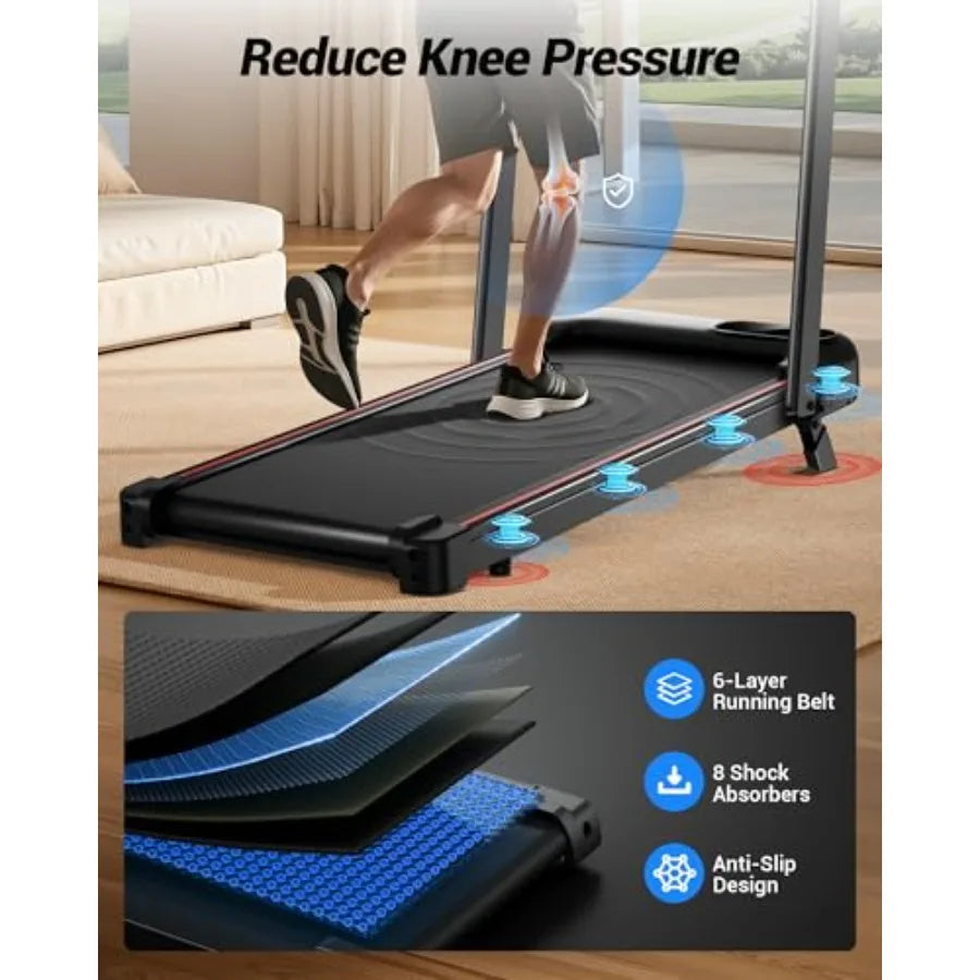 Compact and Quiet Walking Pad Treadmill with Handle Bar for Home Office Use Portable UnderDesk Exercise Machine with 8 Incline